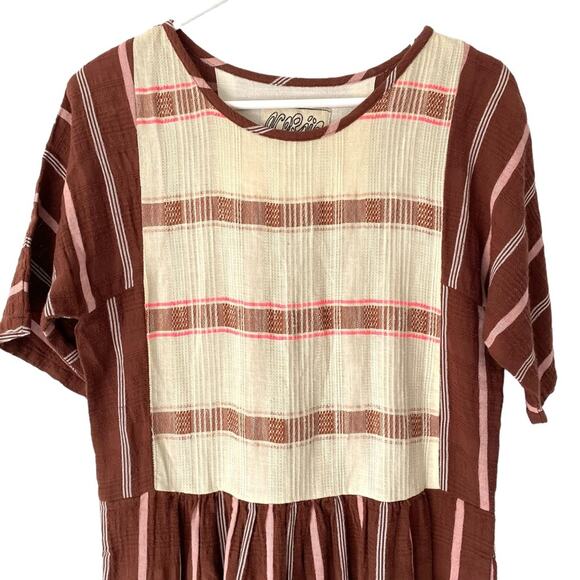 Ace & Jig Brown Cream Pink Stripe Dress with Metallic Accent size small pockets - Picture 2 of 8